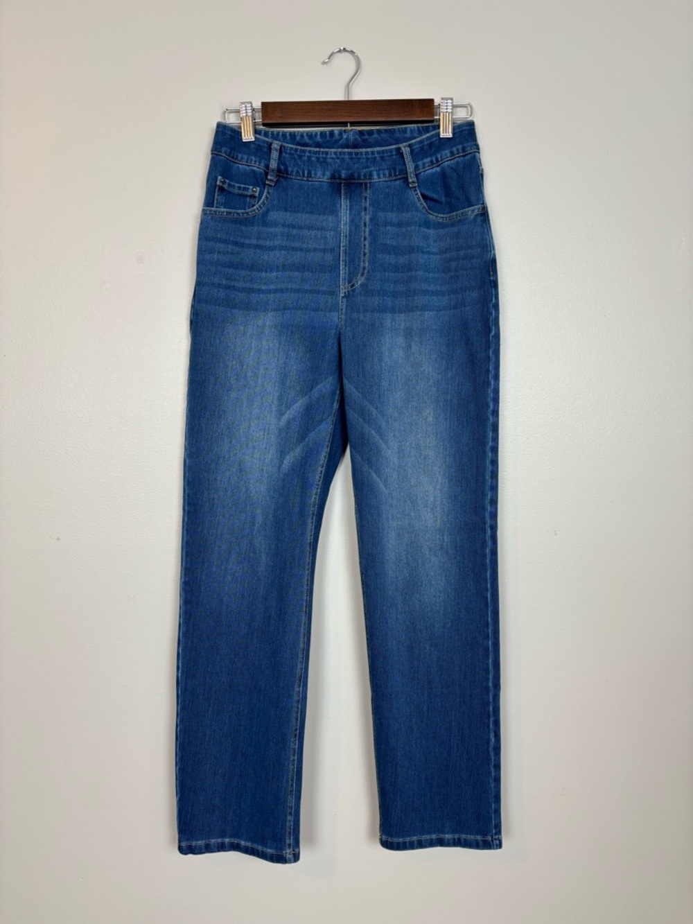 Halara Jeans Womens Medium Petite Straight Leg High Rise Comfort Denim in Blue